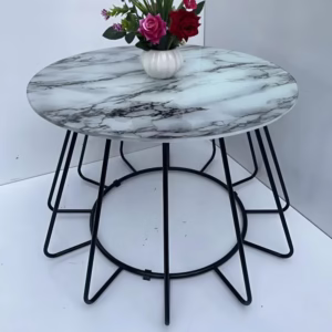 Alternative view of BÀN TRÀ SOFA TRÒN MẶT ĐÁ TRẮNG CHÂN HOA SEN -BTSF005
