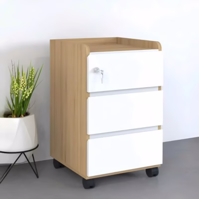 tủ phụ 3 ngăn màu  trắng pha vàng gỗ 