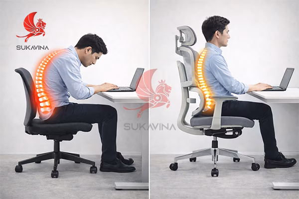 Ngồi sai và ngồi đúng tư thế ngồi làm việc tại văn phòng