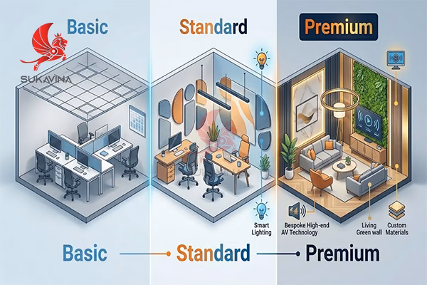 so sánh gói thiết kế văn phòng basic standard premium