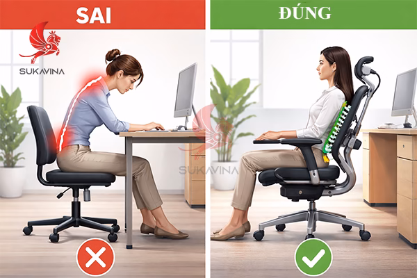 Tư thế đúng và sai khi lựa chọn ghế ngồi văn phòng 