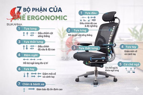 Cấu tạo ghế Ergonomic văn phòng 