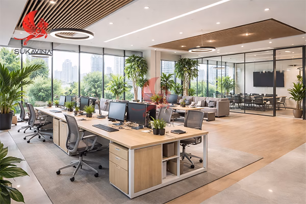 Layout văn phòng làm việc phong cách hiện đại thoải mái