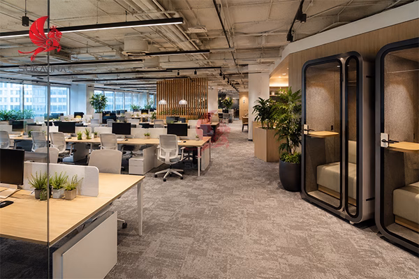 cách bố trí văn phòng Open Office hiện đại không gian mở năng động 2026