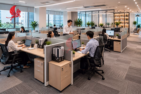 văn phòng Cubicle ô làm việc riêng vách ngăn bán chiều cao bố trí VP