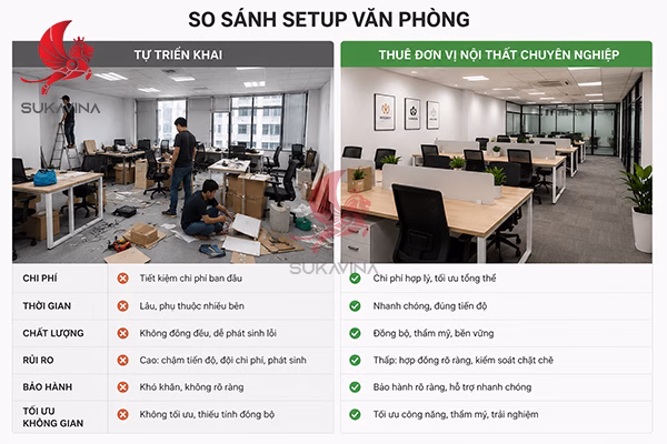 so sánh setup văn phòng trọn gói hay tự triển khai đơn vị nội thất chuyên nghiệp