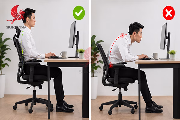 so sánh tư thế đúng và sai của dân văn phòng khi ngồi làm việc