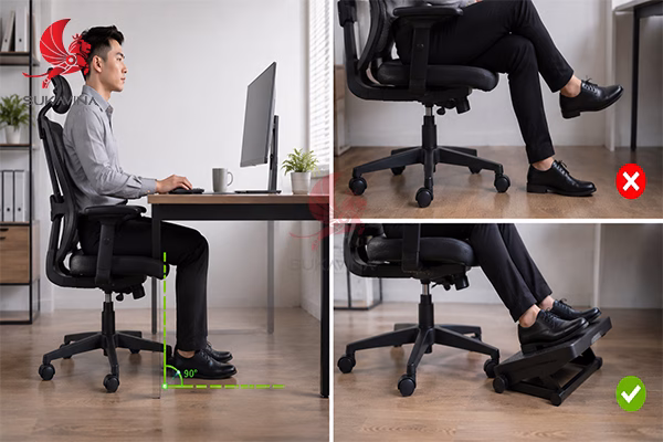 tư thế đặt chân đúng khi làm việc văn phòng không bắt chéo chân