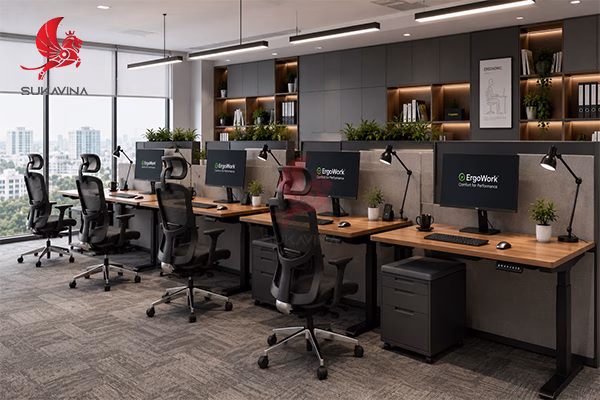 không gian làm việc chuẩn ergonomic hiện đại văn phòng