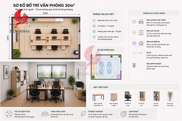 Bố trí nội thất văn phòng nhỏ 30m2
