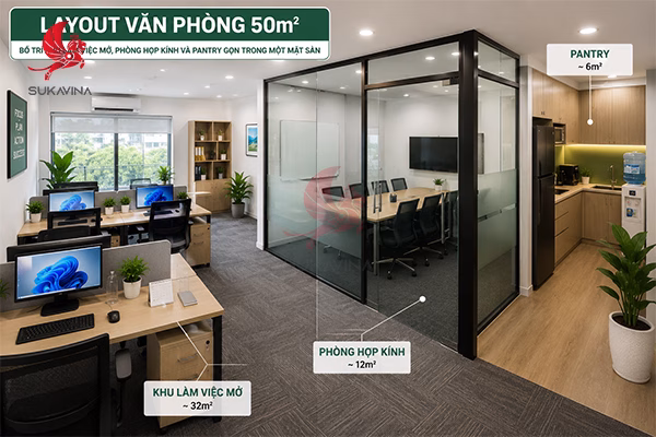 chi phí setup văn phòng 50m2 trọn gói