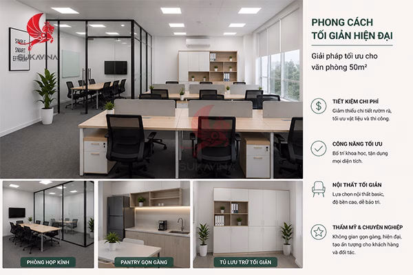 Phong cách tối giản hiện đại giúp tiết kiệm chi phí mà vẫn chuyên nghiệp.