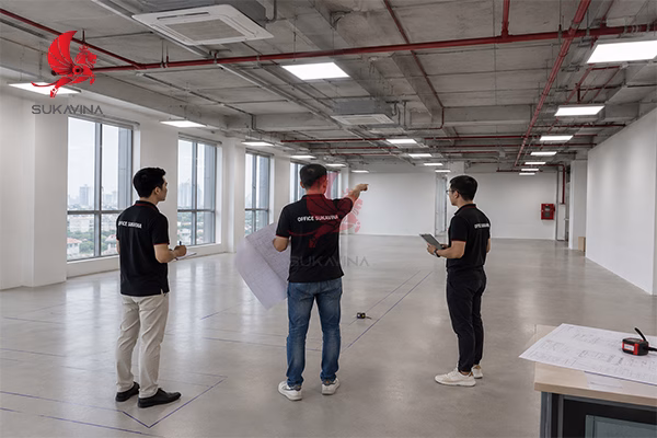 Đội ngũ Office Sukavina khảo sát mặt bằng thực tế