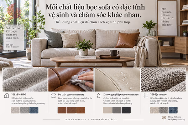 So sánh các chất liệu bọc sofa phổ biến